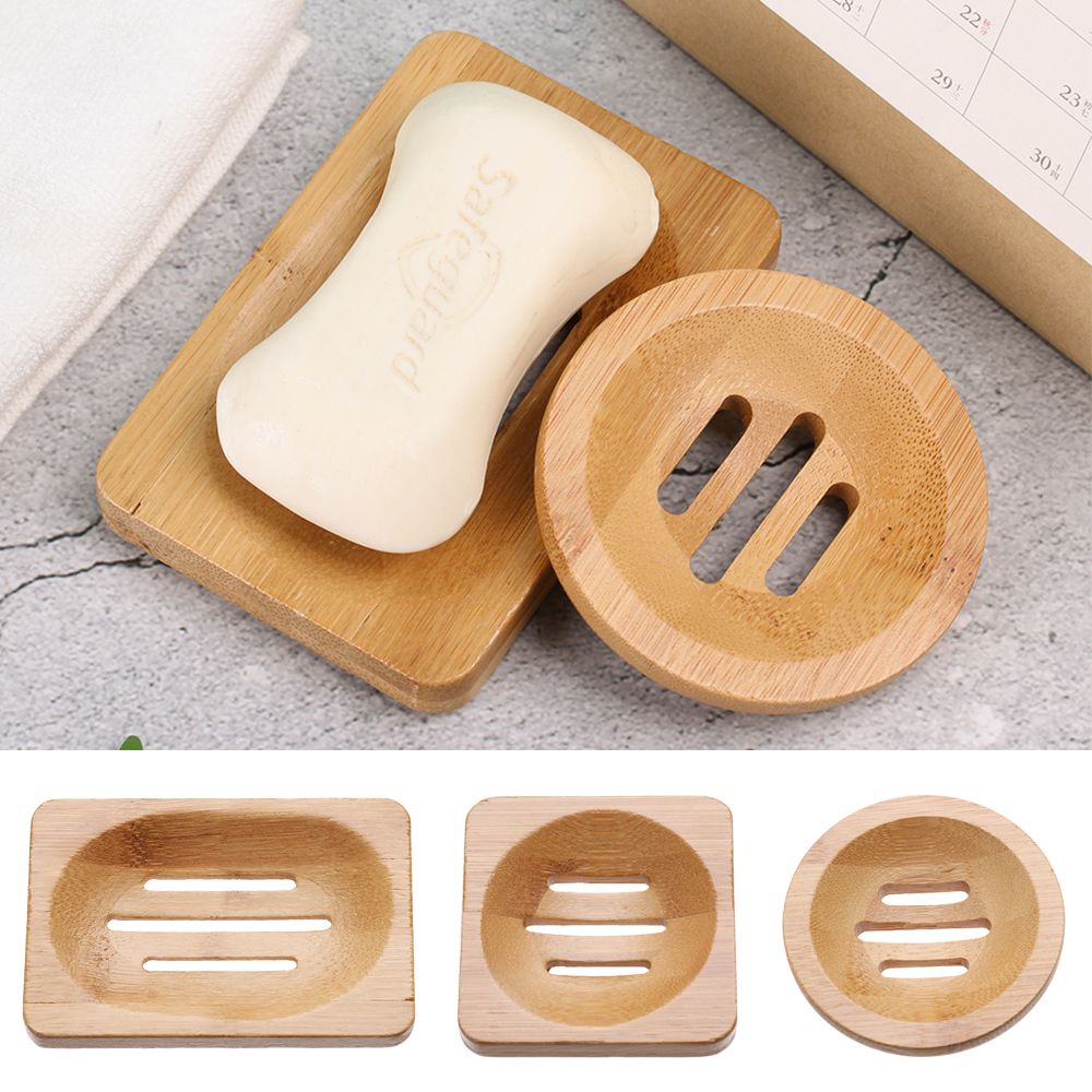 Bamboo Cutlery - 휴대용 나무 비누 트레이 배수구 접시,