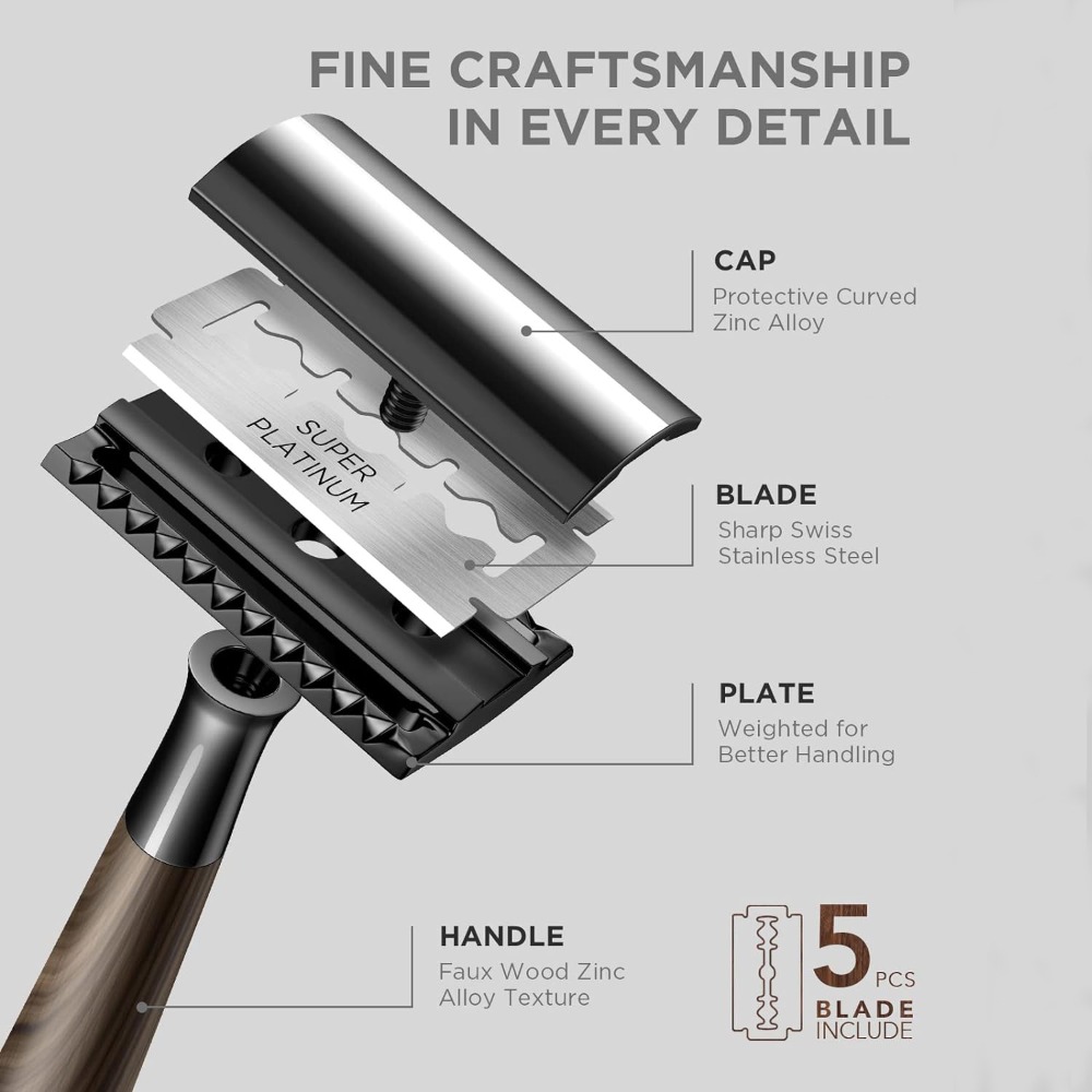 전문가용 남성용 이중날 안전 면도기, 목재 질감의 아연 - Safety Razor Handle 리뷰 및 가격