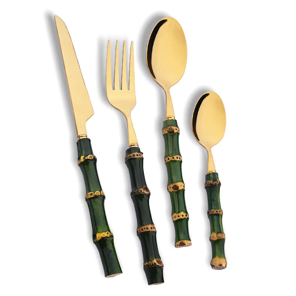 4Pcs 천연 대나무 손잡이 식기 세트 녹색 손잡이 스 - Bamboo Cutlery 리뷰 및 가격